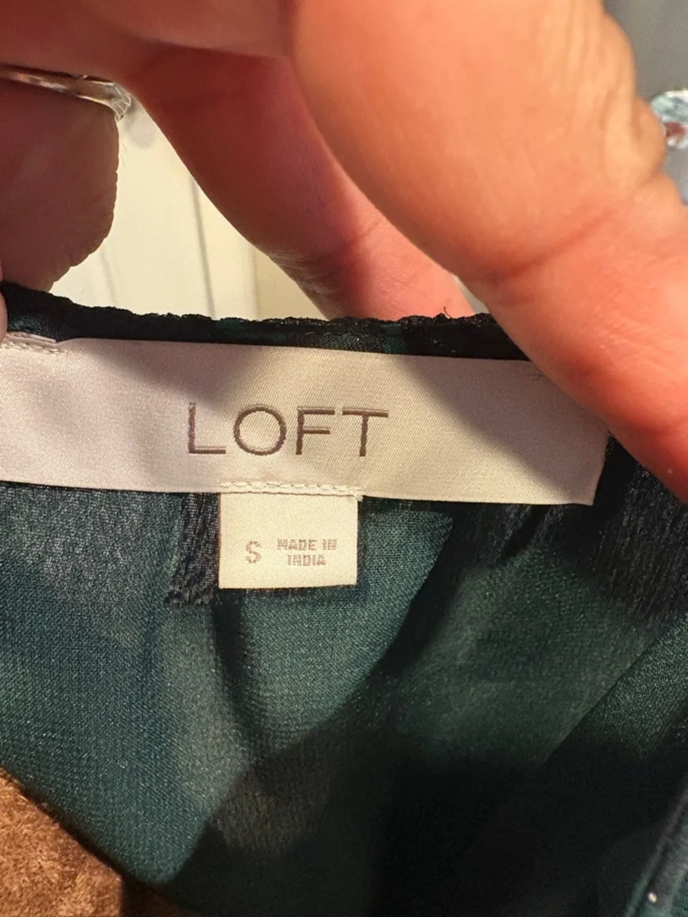 LOFT Teal Paisley Ruffle Tie-Neck Shell